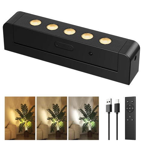 PopoIron LED spotlight highlighting wall art with cordless placement.