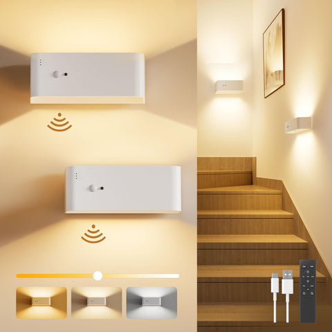 PopoIron motion sensor wall sconce front view demonstrates cordless convenience for hallways and stairs