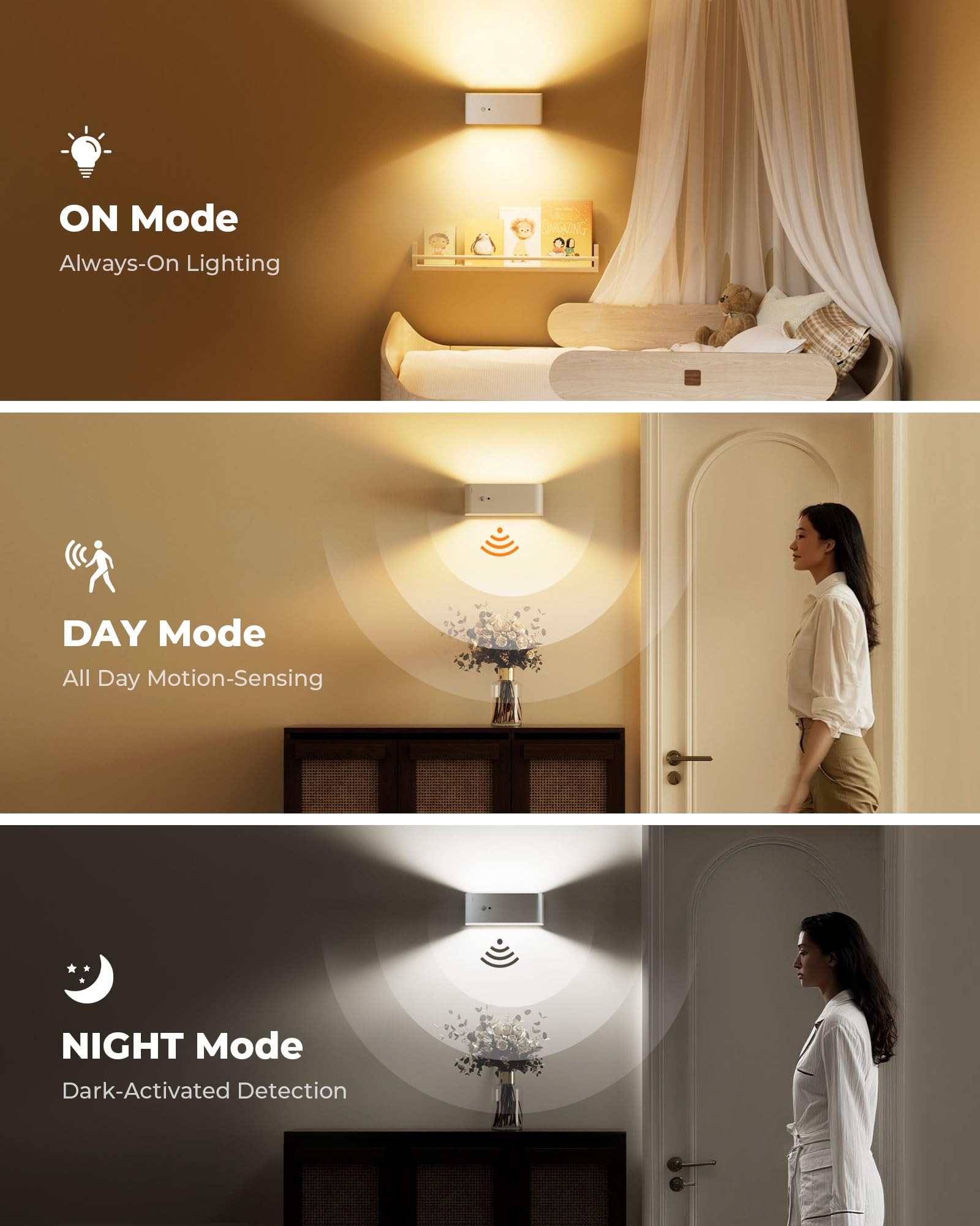 PopoIron motion sensor wall sconce two-way installation supports adhesive or screws