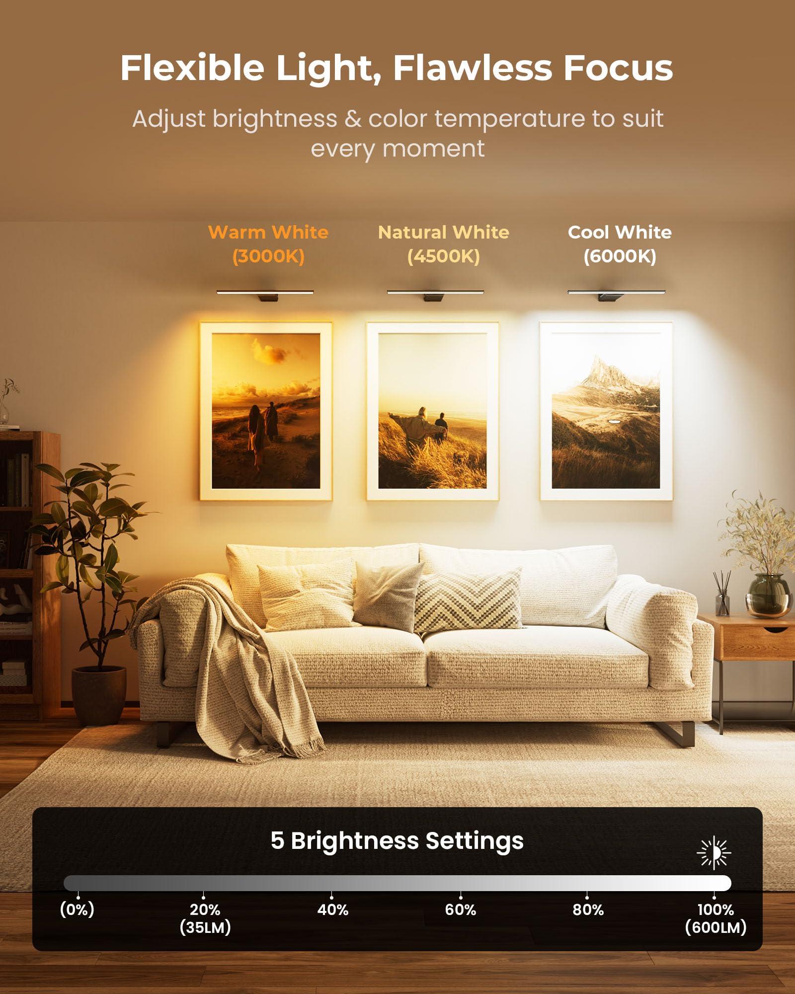 PopoIron Picture Light offers five brightness levels for customizable illumination.
