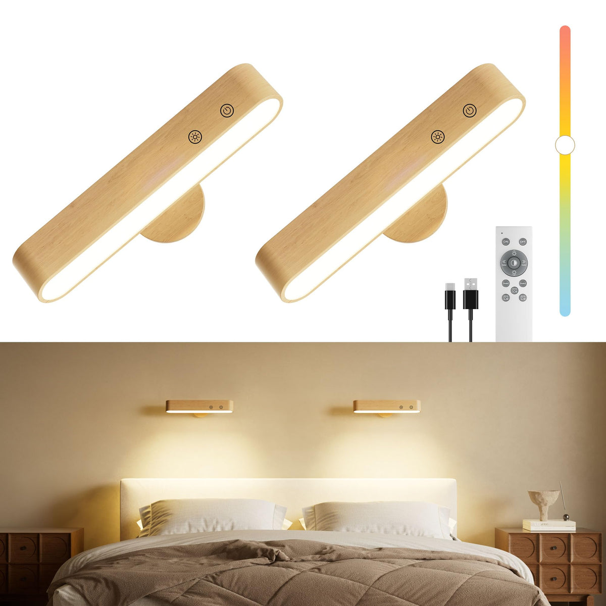 PopoIron rechargeable LED wall sconce with remote for versatile bedroom lighting