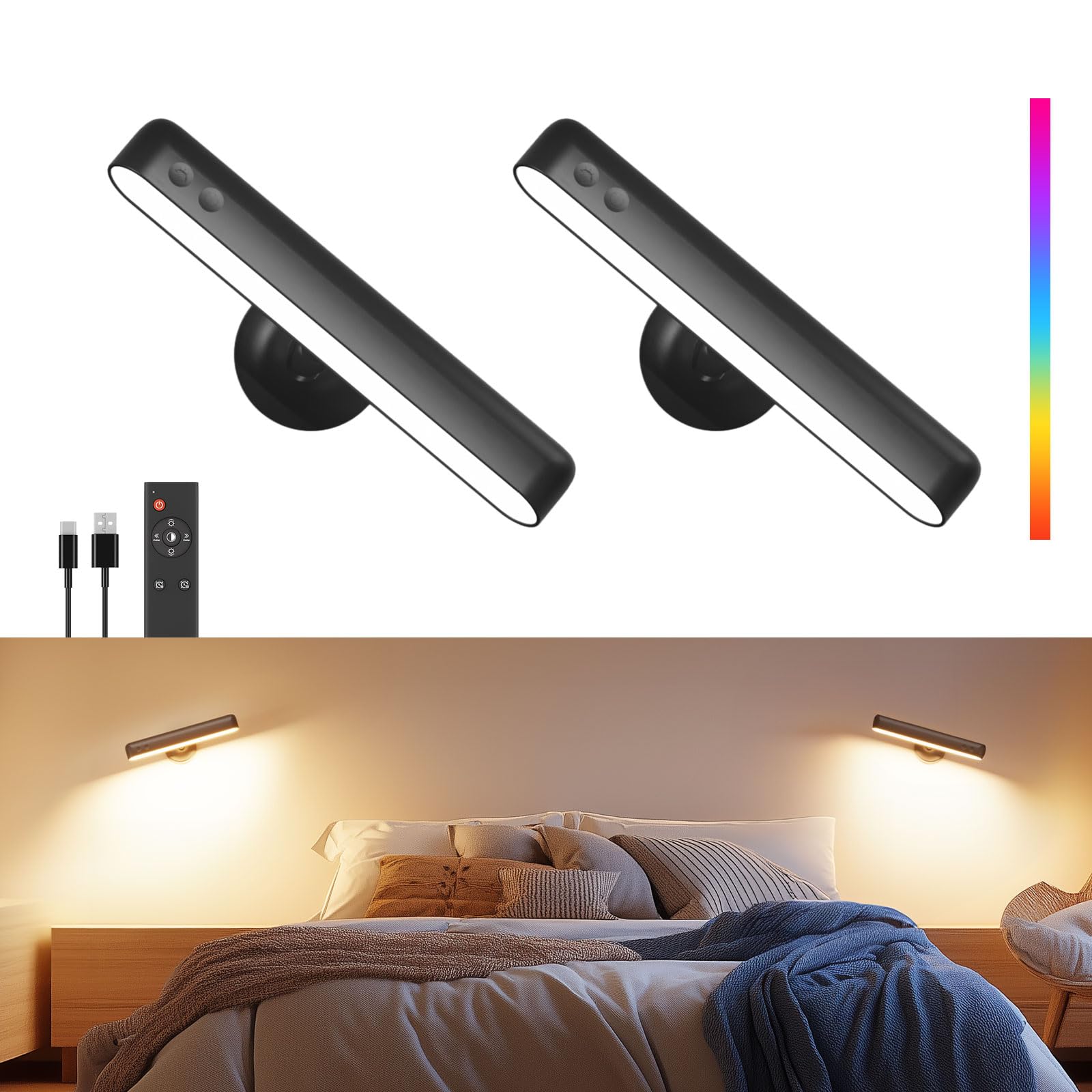 PopoIron rechargeable wall sconce remote rotation for flexible ambient lighting