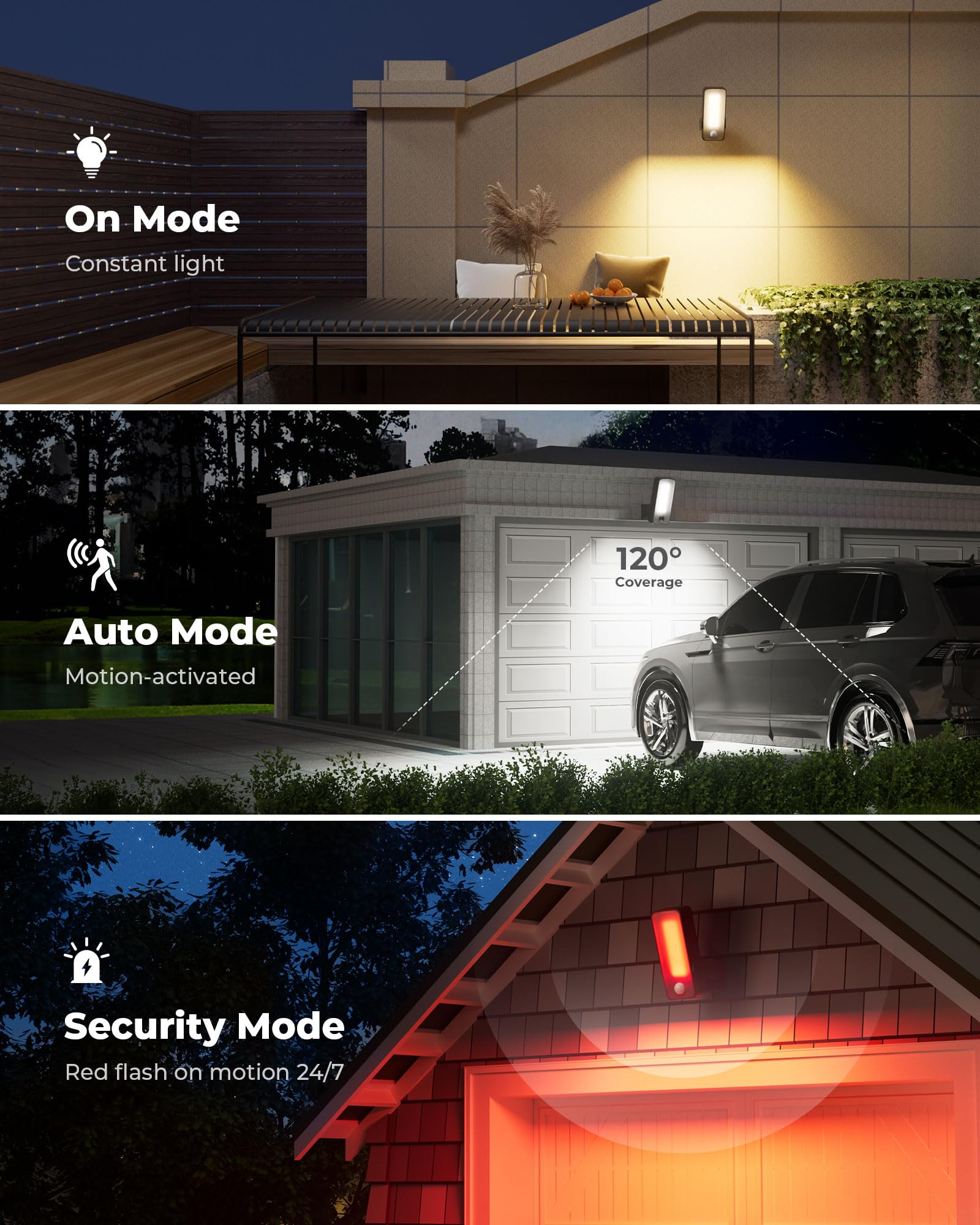 Remote control provides quick mode and brightness adjustments for outdoor lighting.