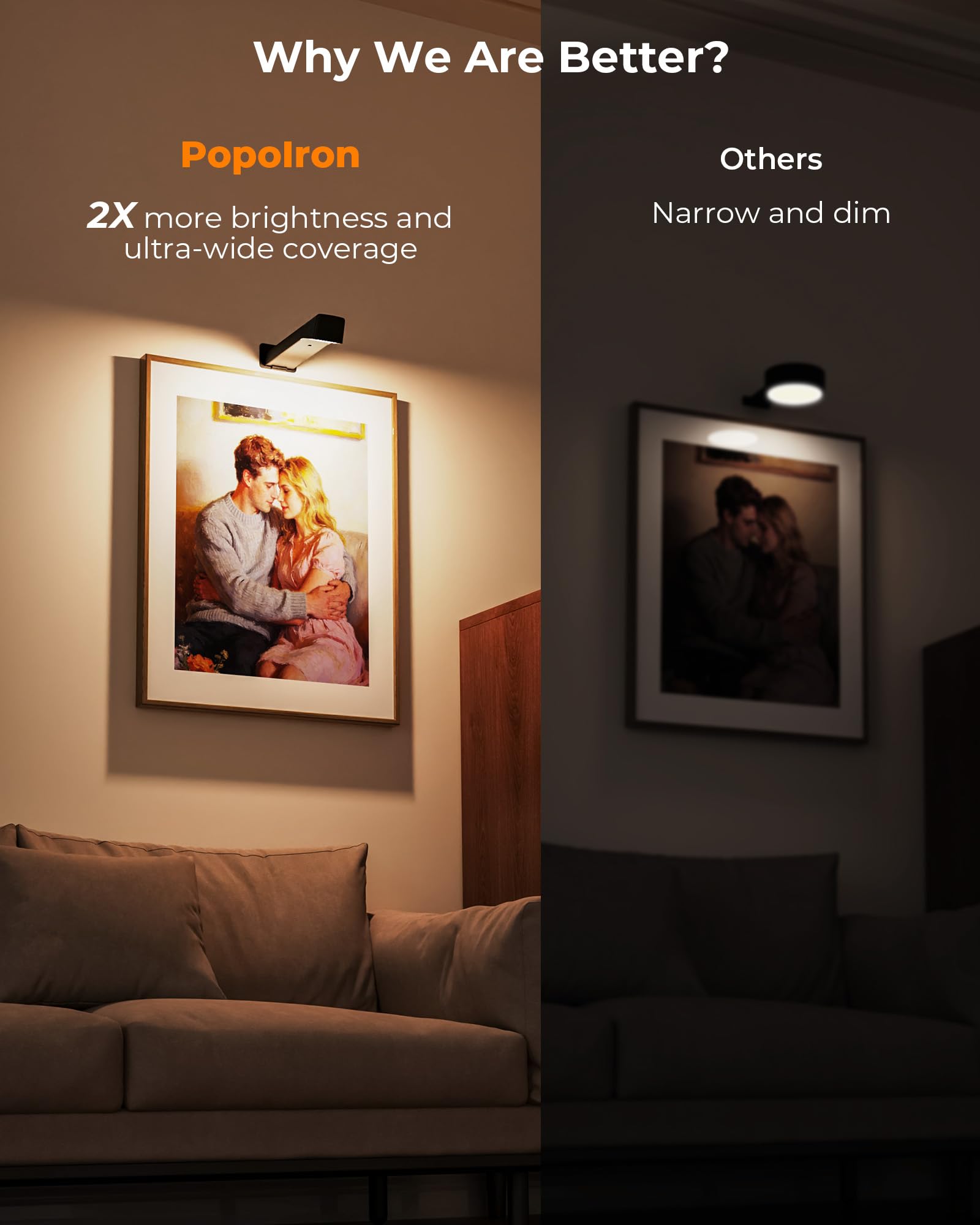 PopoIron WL23 LED poster light showing color temperature and RGB options for mood setting.