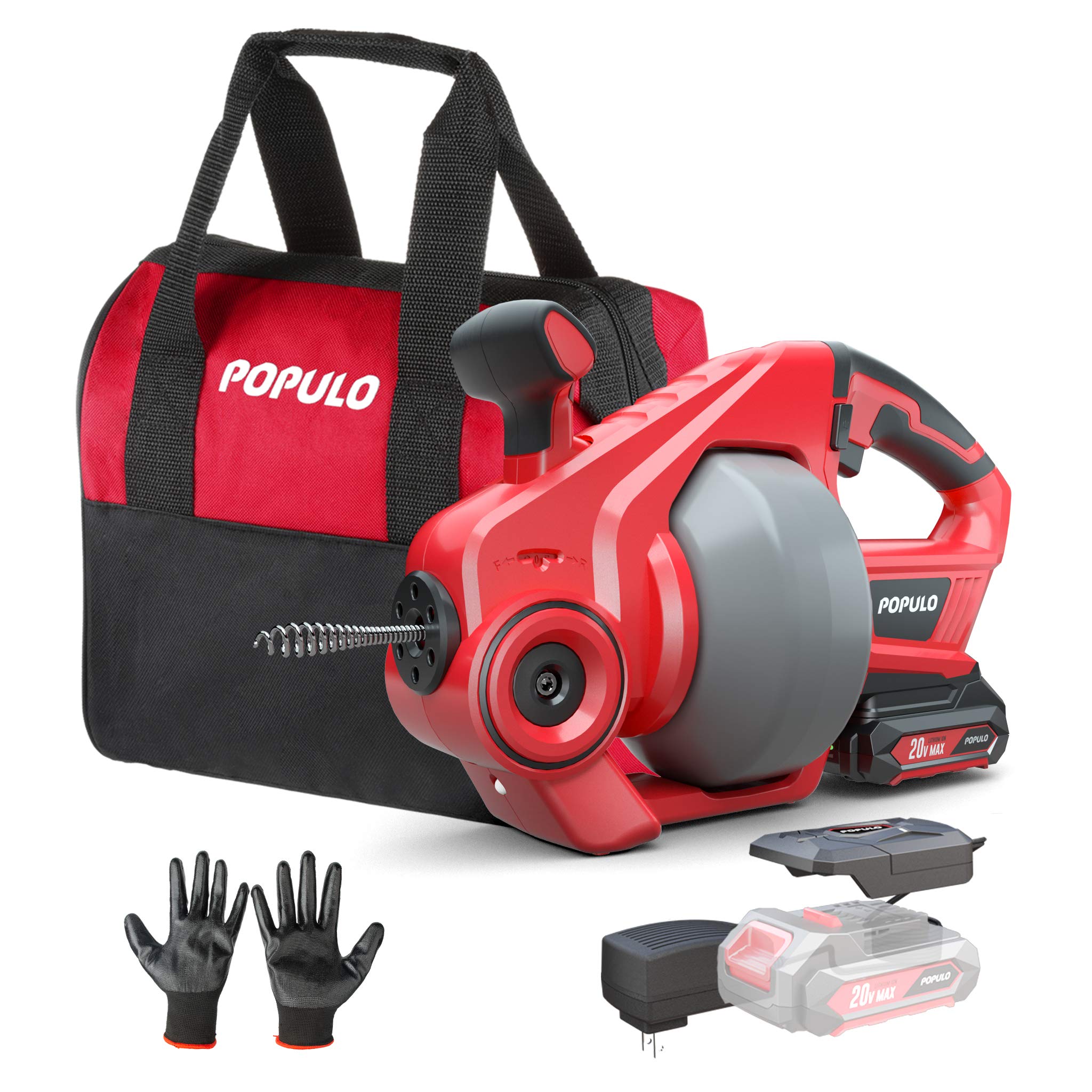 POPULO 20V drain auger battery pack powers cordless clog clearing