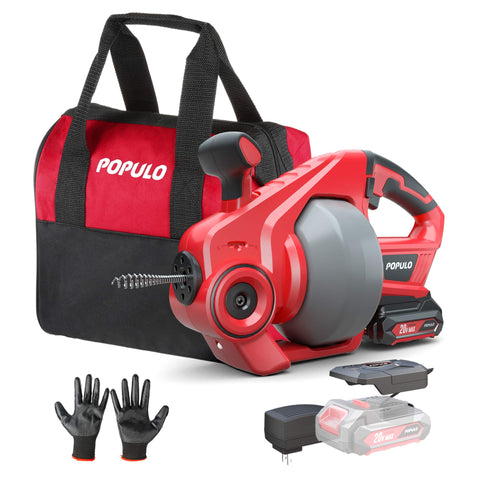 POPULO 20V drain auger battery pack powers cordless clog clearing