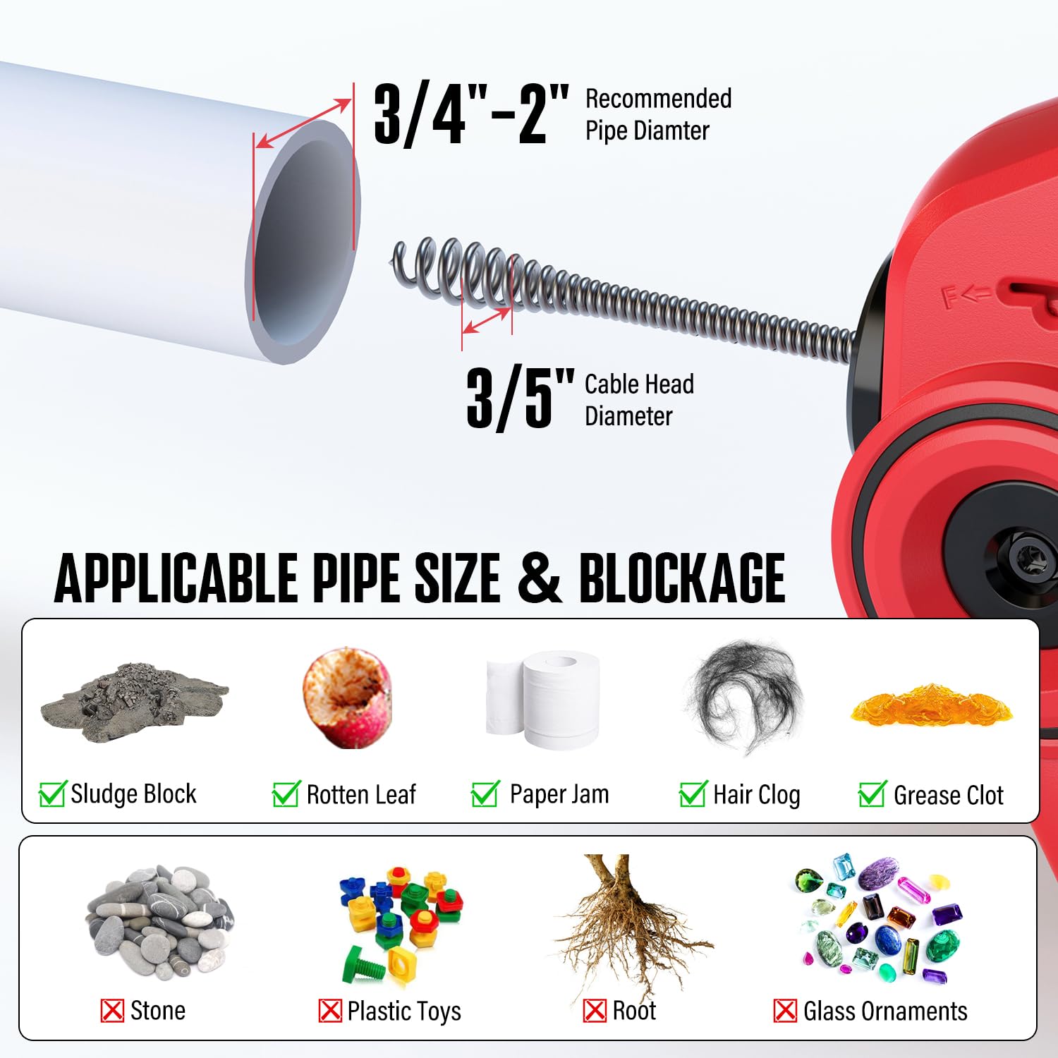 POPULO 20V drain auger forward-reverse action enables efficient clog clearing