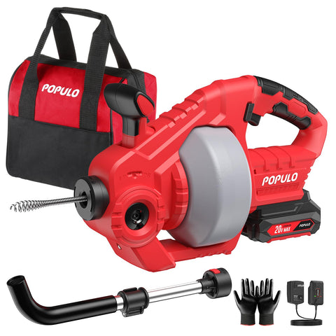 POPULO 20V drain snake base unit for quick cordless clog removal.