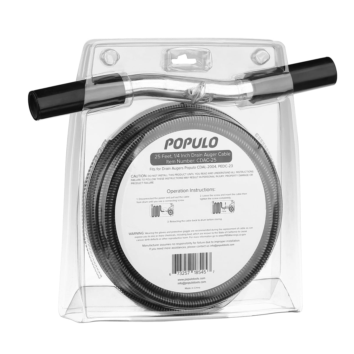 Populo 25ft replaceable cable showing end connection for quick setup