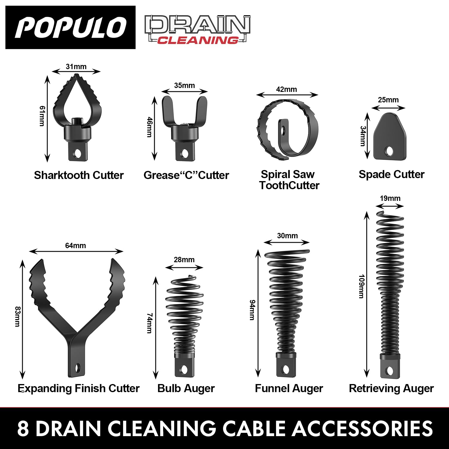 POPULO spiral saw tooth cutter cuts through stubborn roots for clearer drains