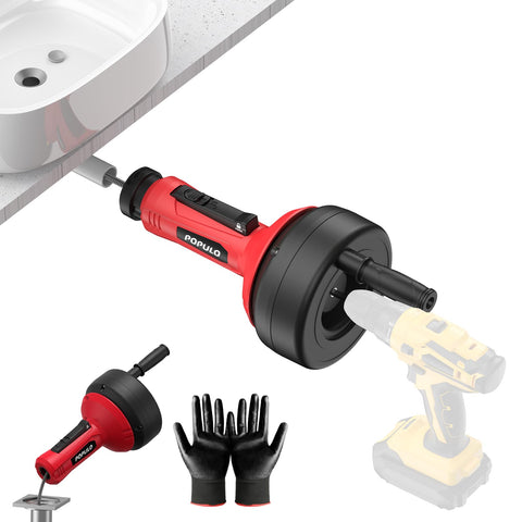 POPULO Auto-Feed 17ft drain auger in action clears light kitchen clogs.