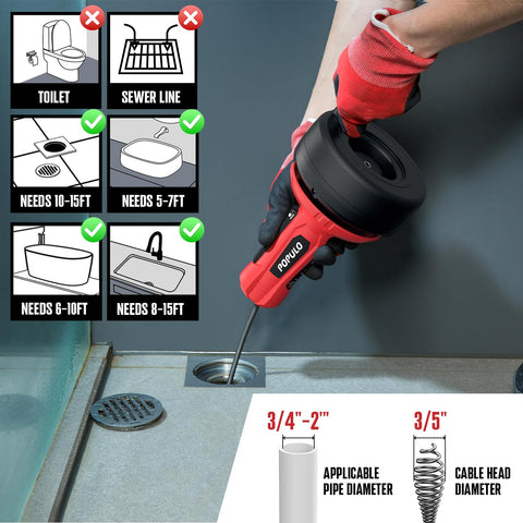 POPULO drain auger with drill adapter ready for hassle-free setup.