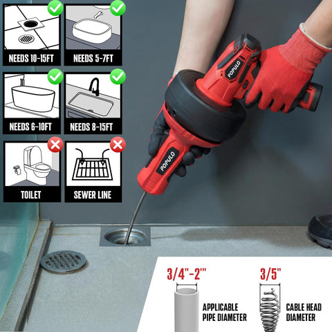 POPULO auto-feed drain snake removing hair blockage