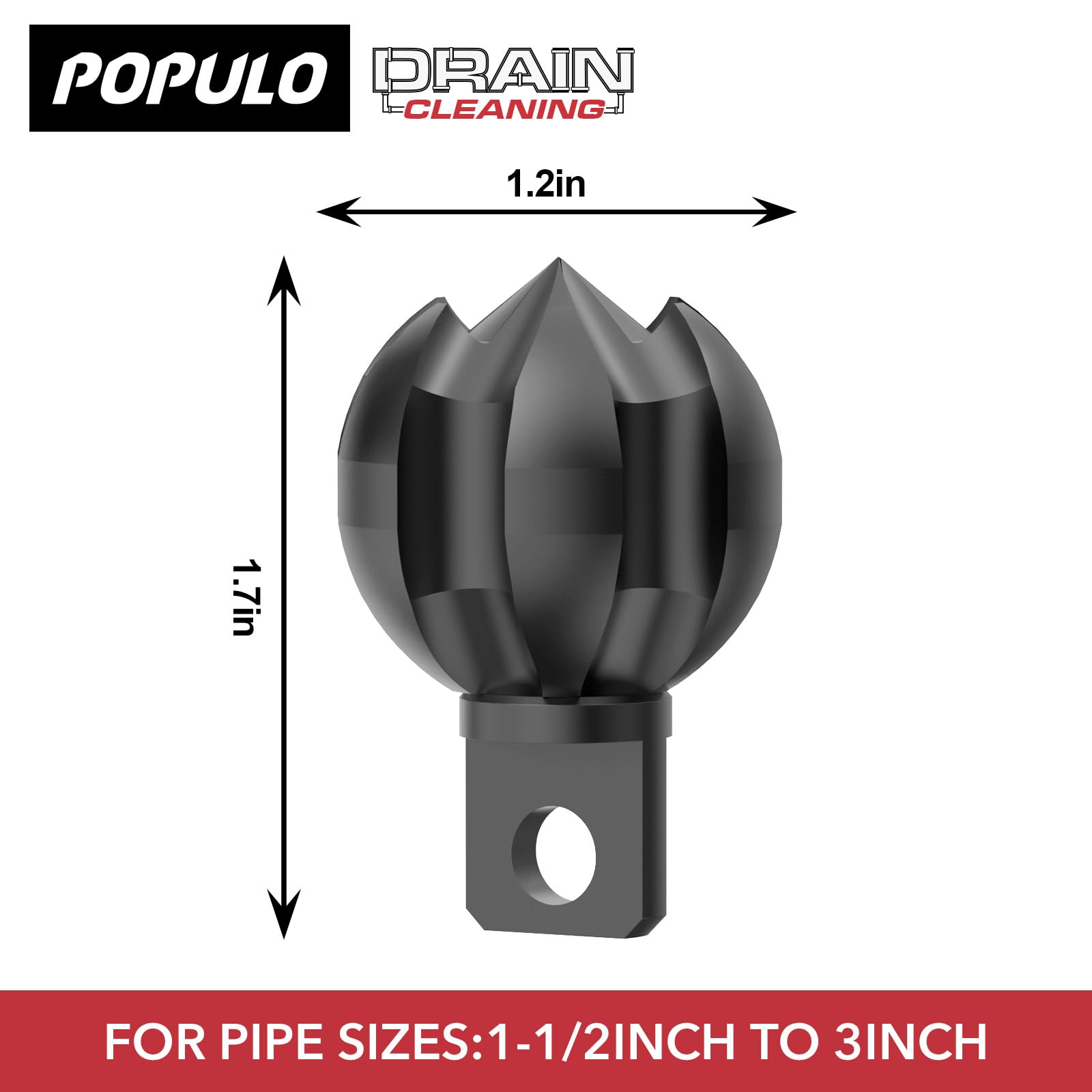 POPULO Drain Snake Attachment with six inverted blades for powerful debris cutting.