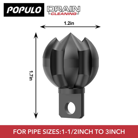 POPULO Drain Snake Attachment with six inverted blades for powerful debris cutting.
