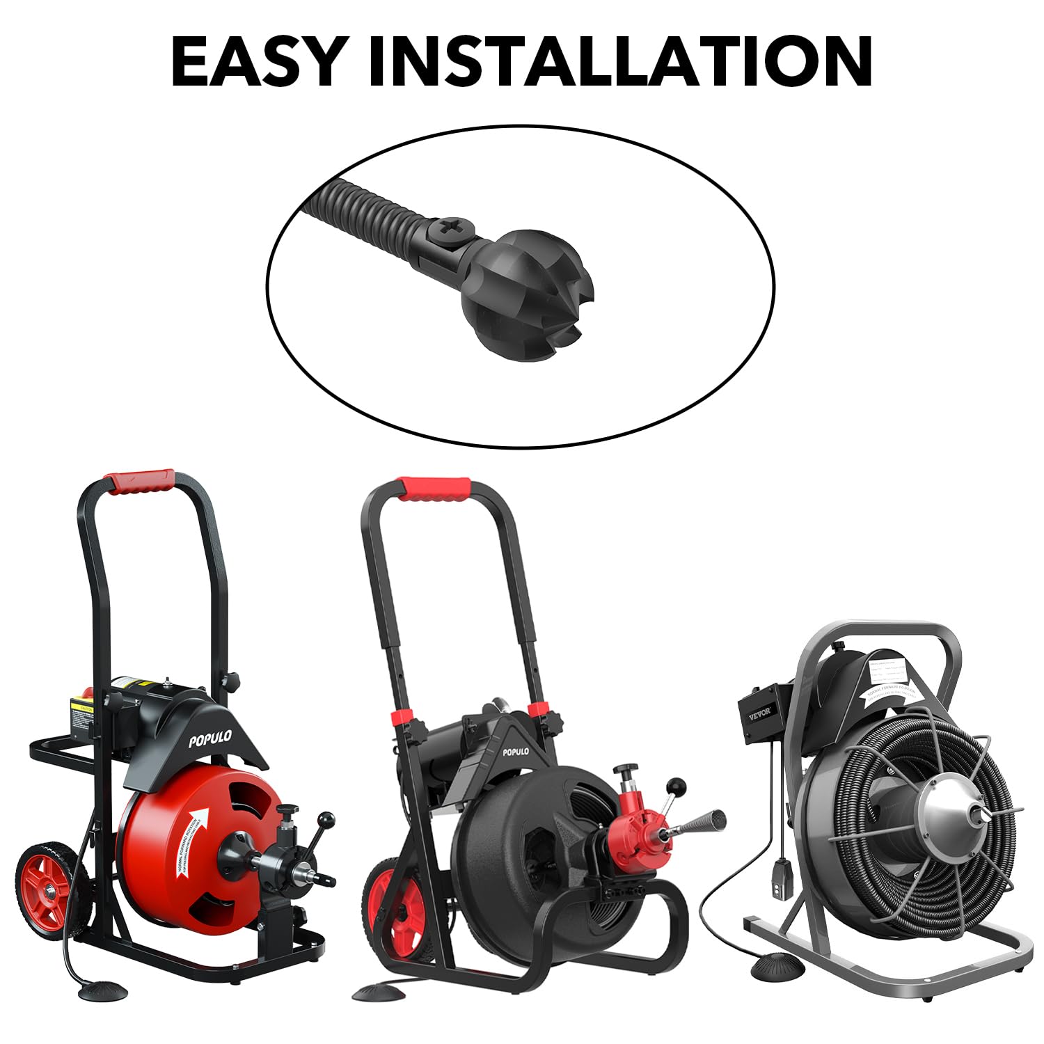 POPULO Drain Snake Attachment highlighting a two-year warranty for peace of mind.