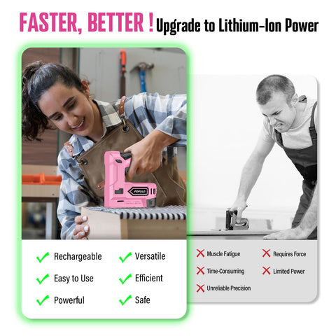 POPULO pink cordless stapler magazine loading demonstrates fast reload.