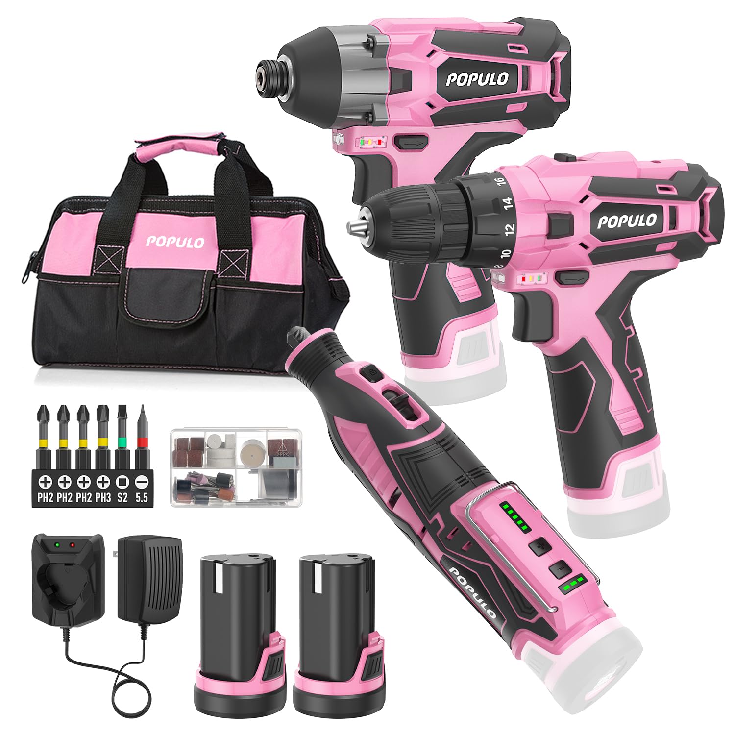 Populo pink cordless drill in hand-friendly design for home projects