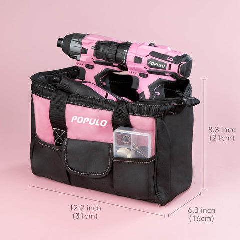 Populo pink tool bag organized for DIY gear