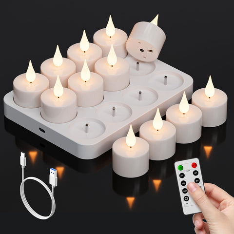 POQCCT rechargeable tea lights on charging base deliver mess-free, lasting glow.