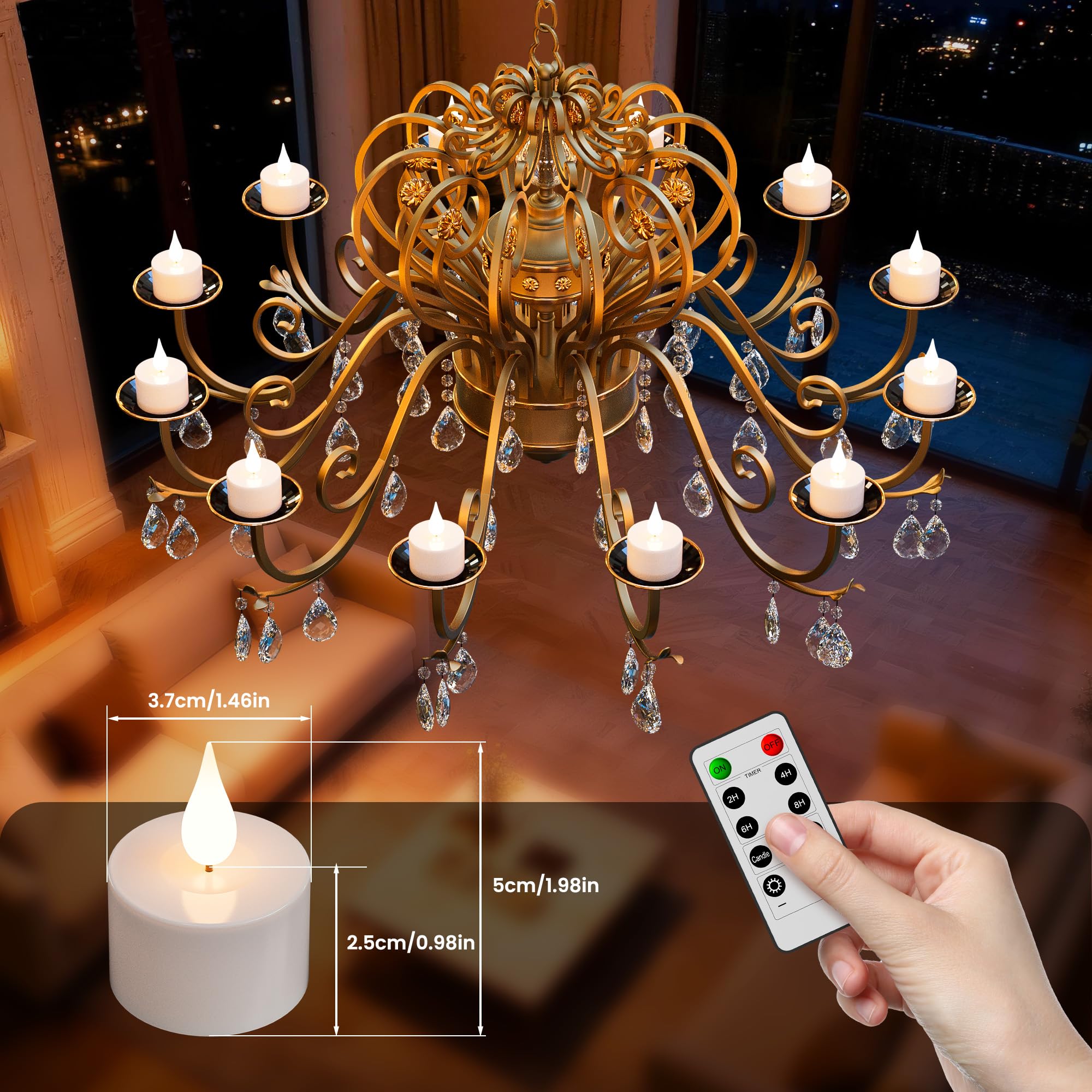 POQCCT tea lights with remote control for easy timer settings and varied brightness.