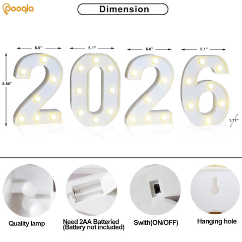 Pooqla warm white marquee 2026 sign emits soft glow for ambiance