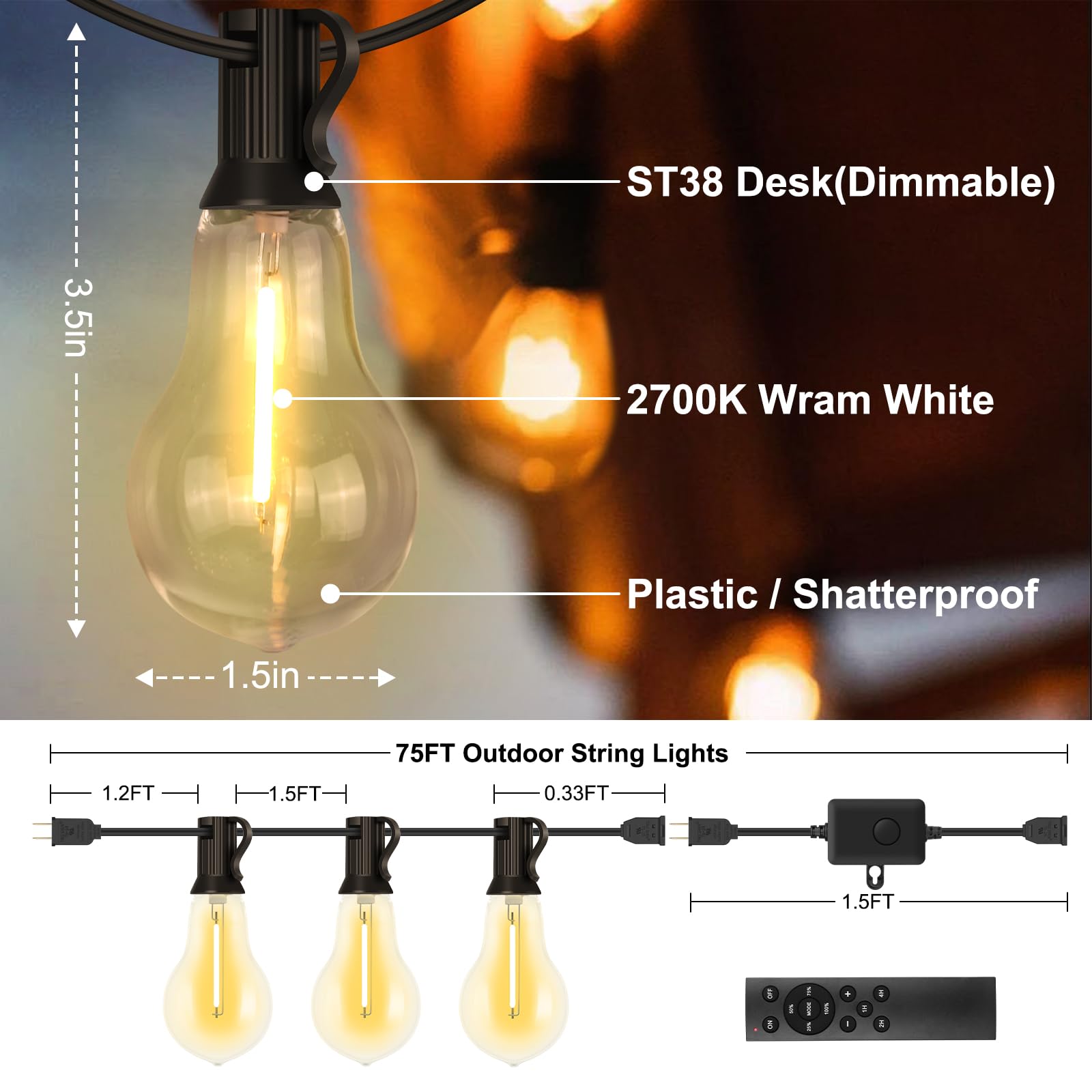 Porbench 3 modes with timing create mood-friendly outdoor lighting.