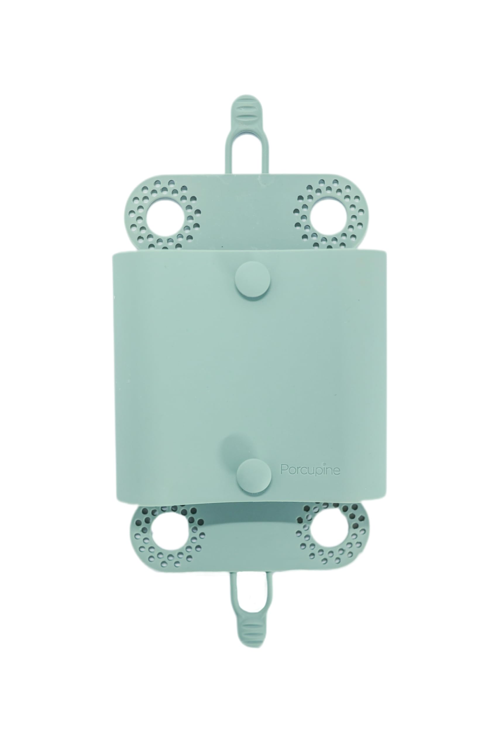 Porcupine shower hair catcher on sage-green wall catching hair to reduce clogs
