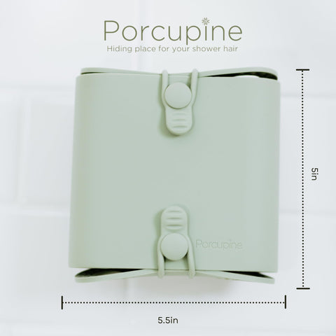 Porcupine silicone hair catcher being flipped inside-out for easy cleaning