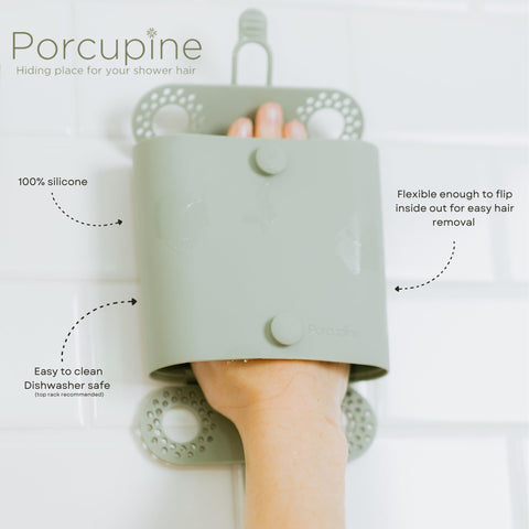 Porcupine suction cups securing to shower surface for reliable use