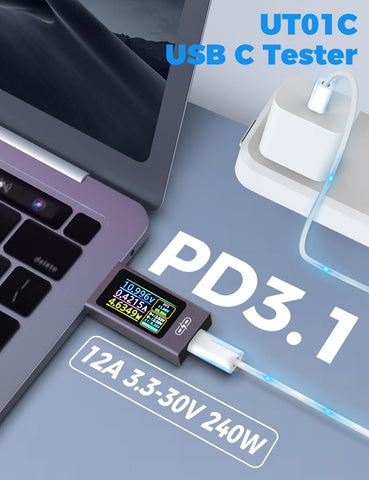 POROMETISTO UT01C USB tester protocol-detection highlights supported PD and QC schemes.