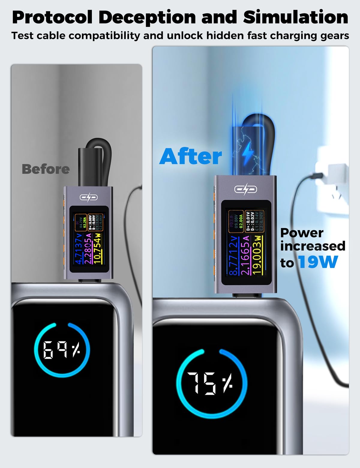 POROMETISTO UT01C temperature-readout helps monitor device heat during testing.