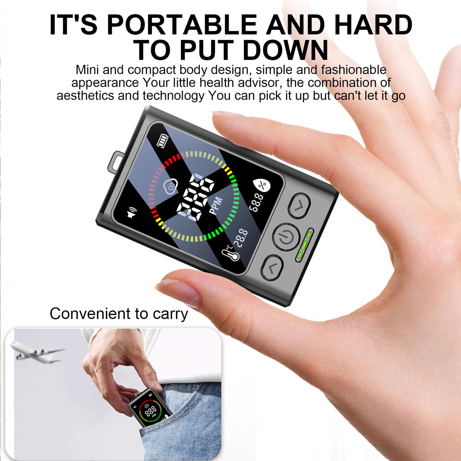 PortableCO detector compact design suitable for bedroom or kitchen