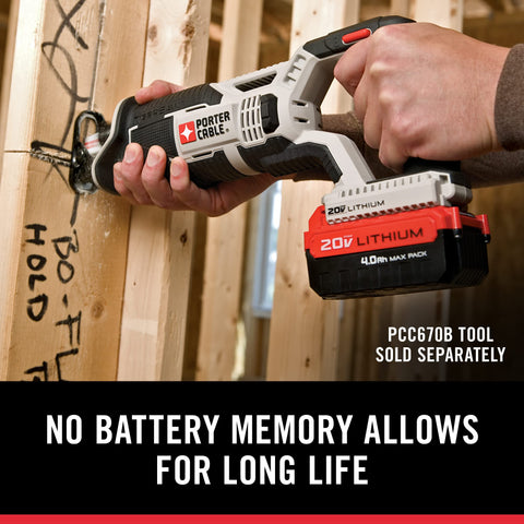 PORTER-CABLE 20V MAX 4.0Ah battery 2-pack on workbench ready for use