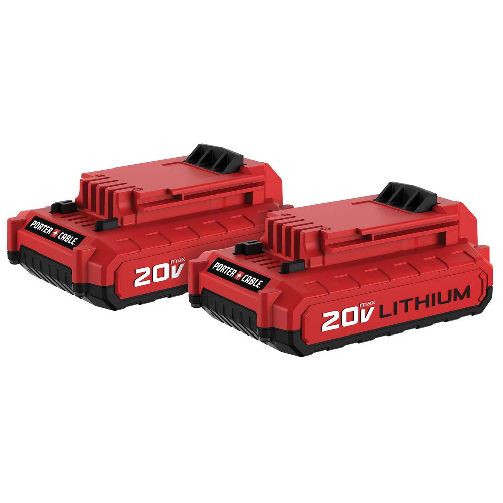 PORTER-CABLE PCC680LP 20V battery two-pack for extended runtime on cordless tools.