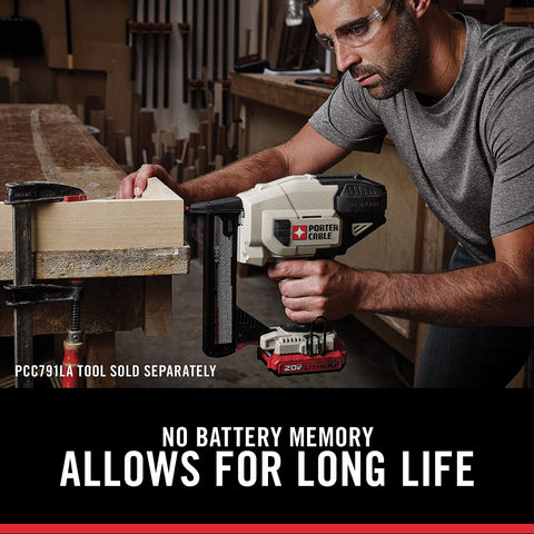 PORTER-CABLE compact lithium-ion cell design for lightweight handling on job sites.
