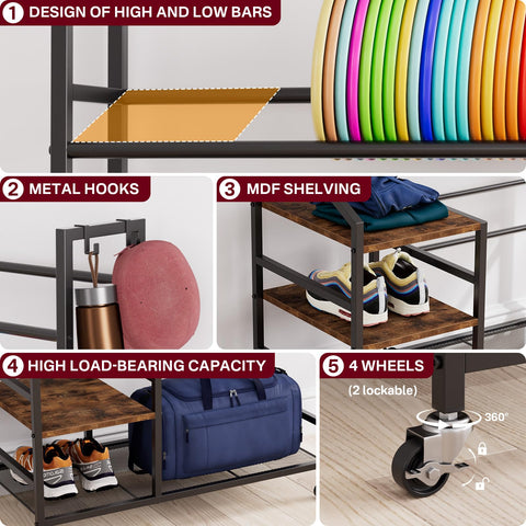 Portin Disc Station shows four metal hooks for hanging gear and accessories.
