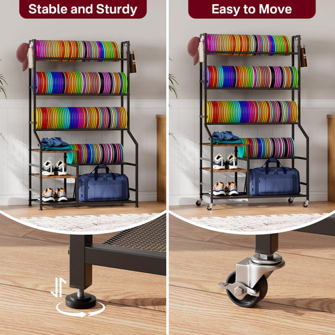 Portin Disc Station bottom shelves hold bags and shoes neatly in place.