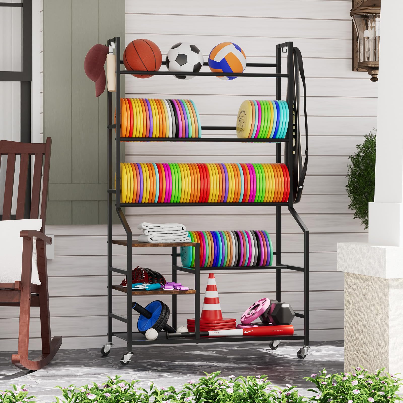 Portin Disc Station sturdy metal frame and MDF shelves for durable use.
