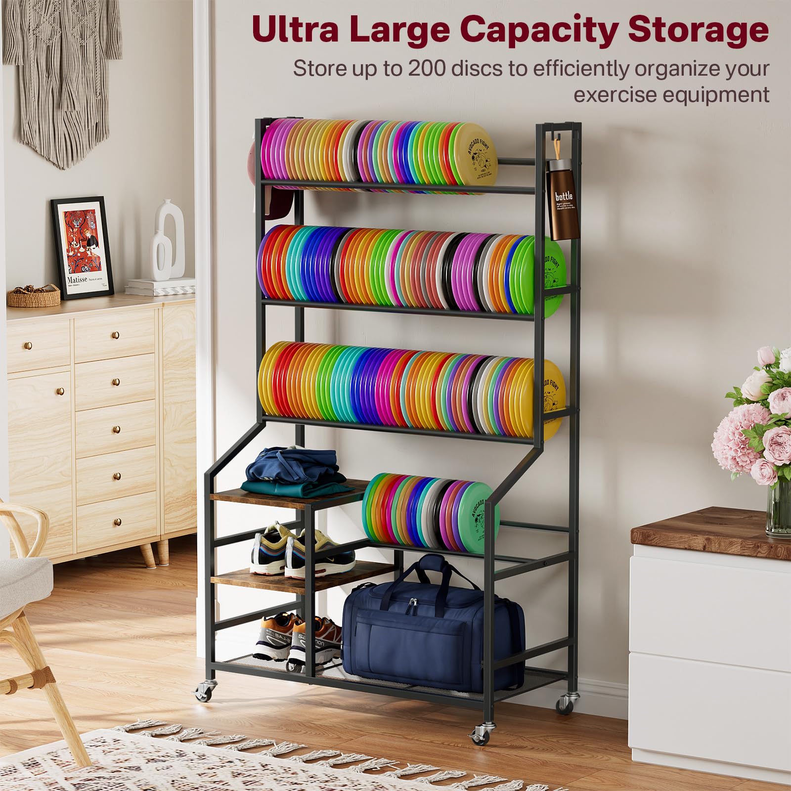 Portin Disc Station on wheels enabling flexible placement in a garage or gym.