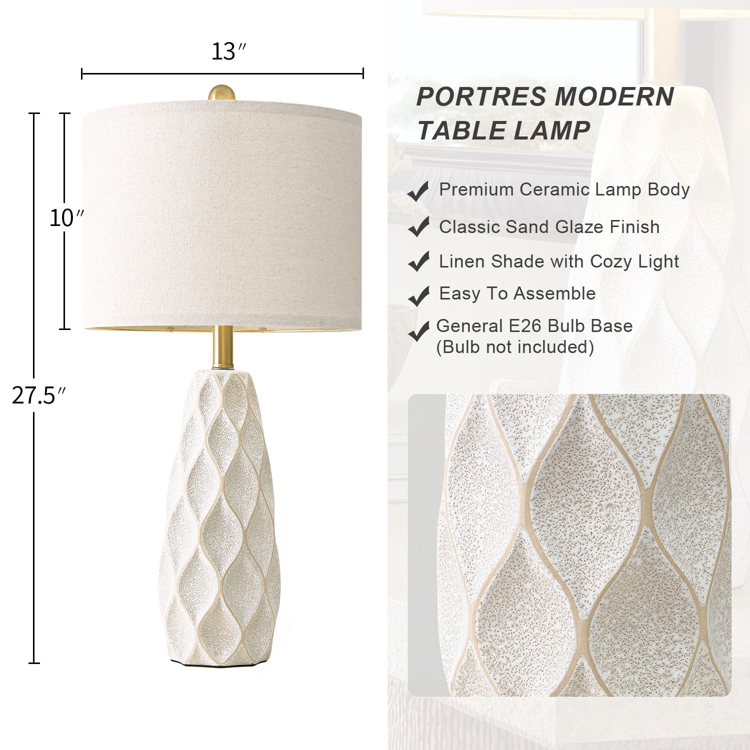 PORTRES ceramic table lamps side-table detail ideal bedside reading light