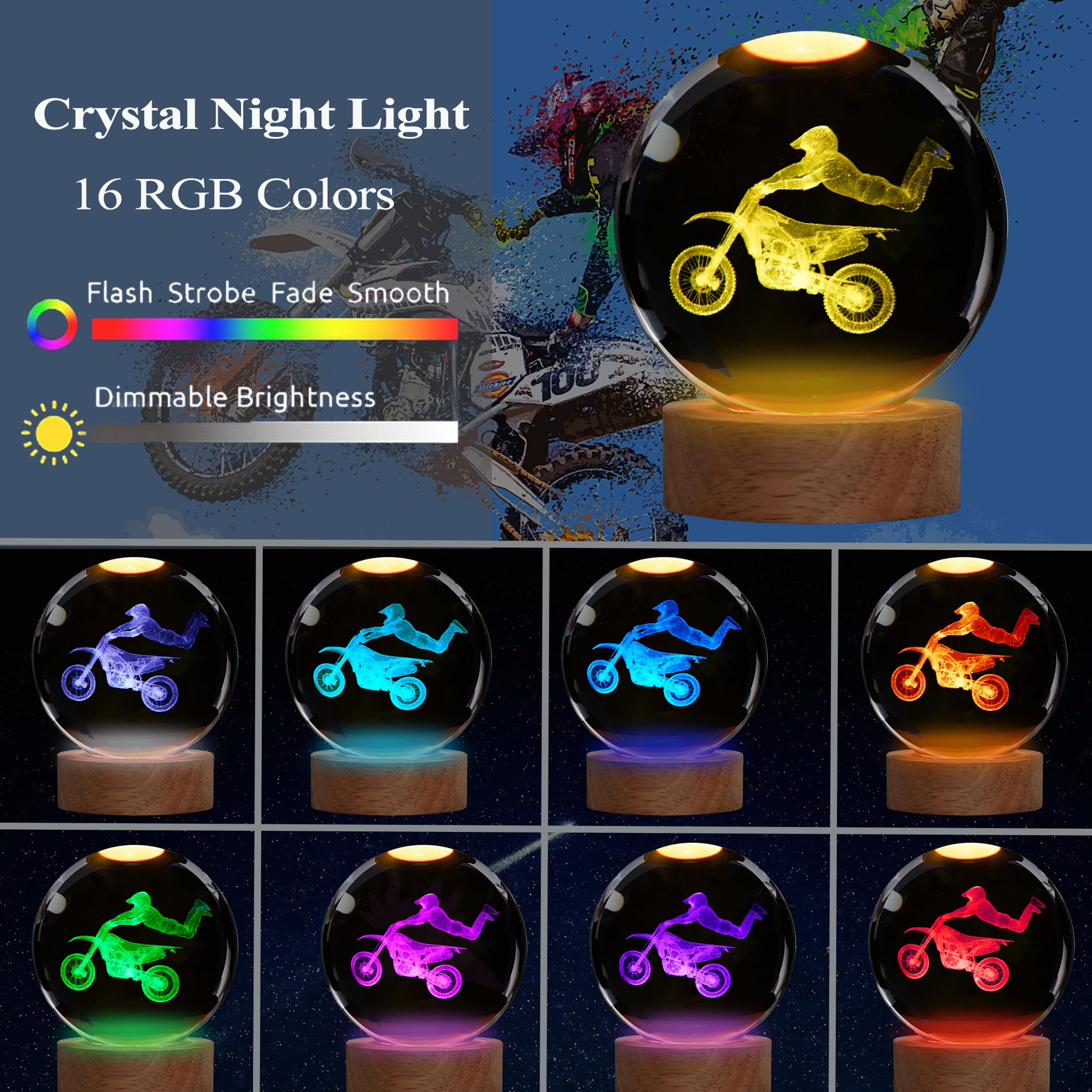 POSSHE 3D crystal ball dirt bike as a captivating desk centerpiece
