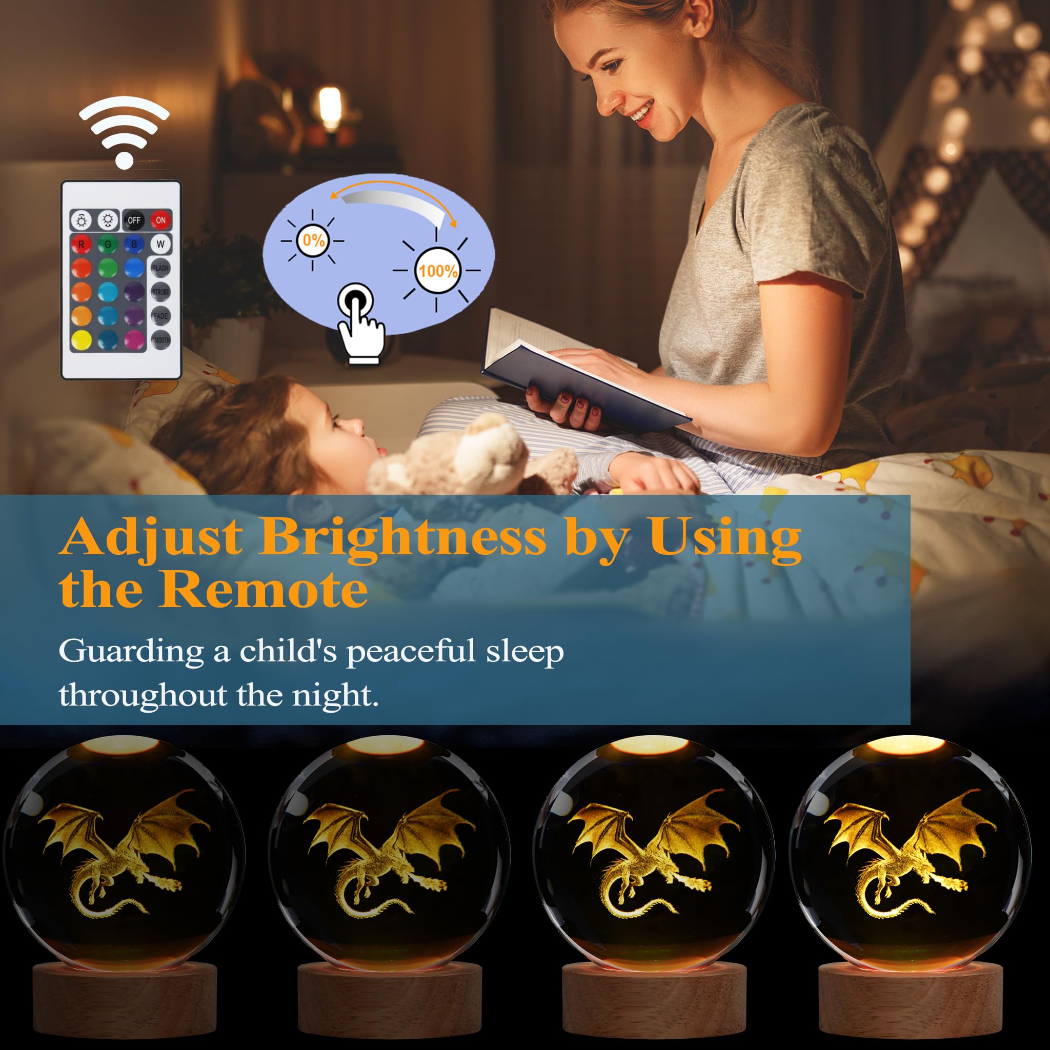 POSSHE 3D dragon lamp inside glass sphere creates a captivating centerpiece