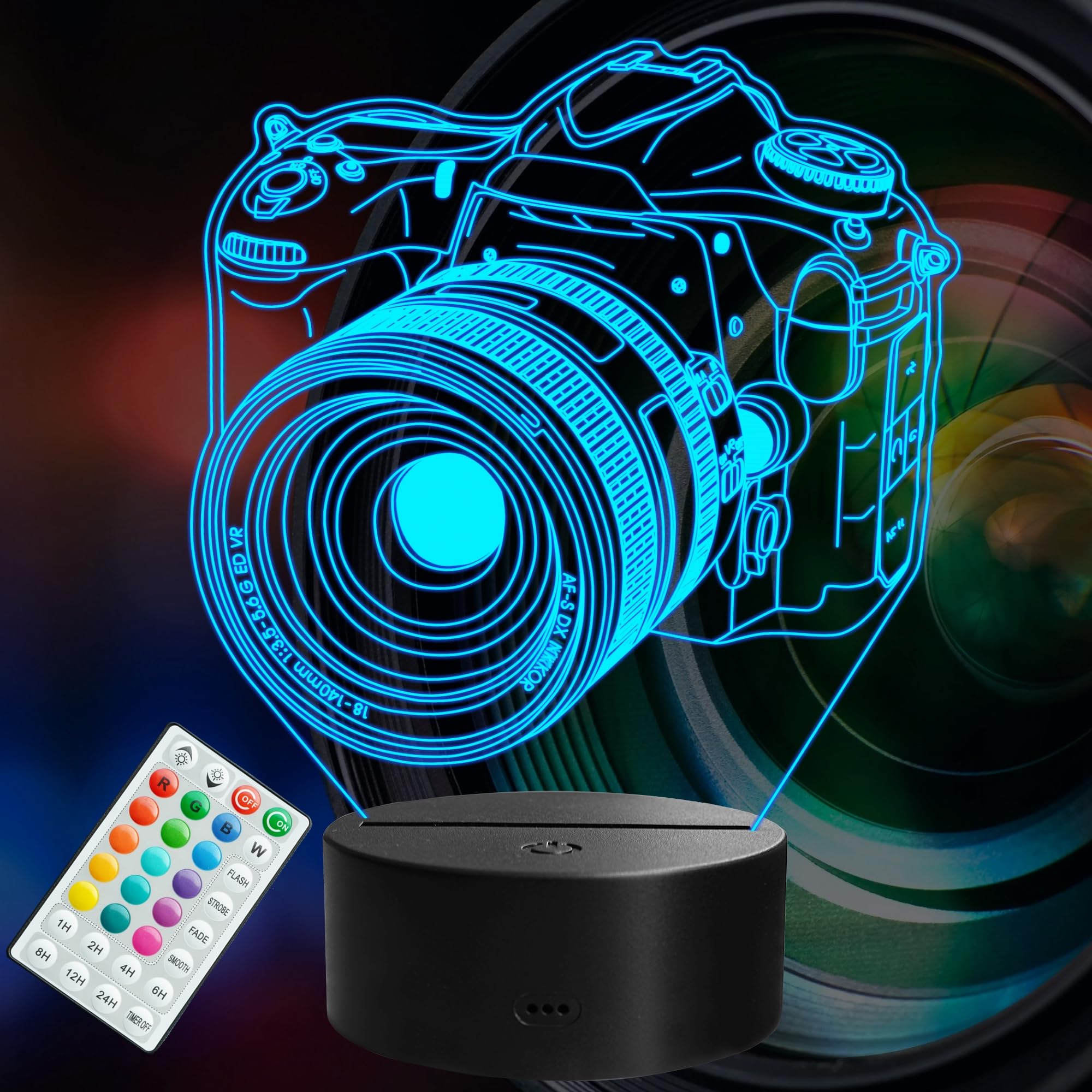 POSSHE camera 3D night light with remote illuminates a desk