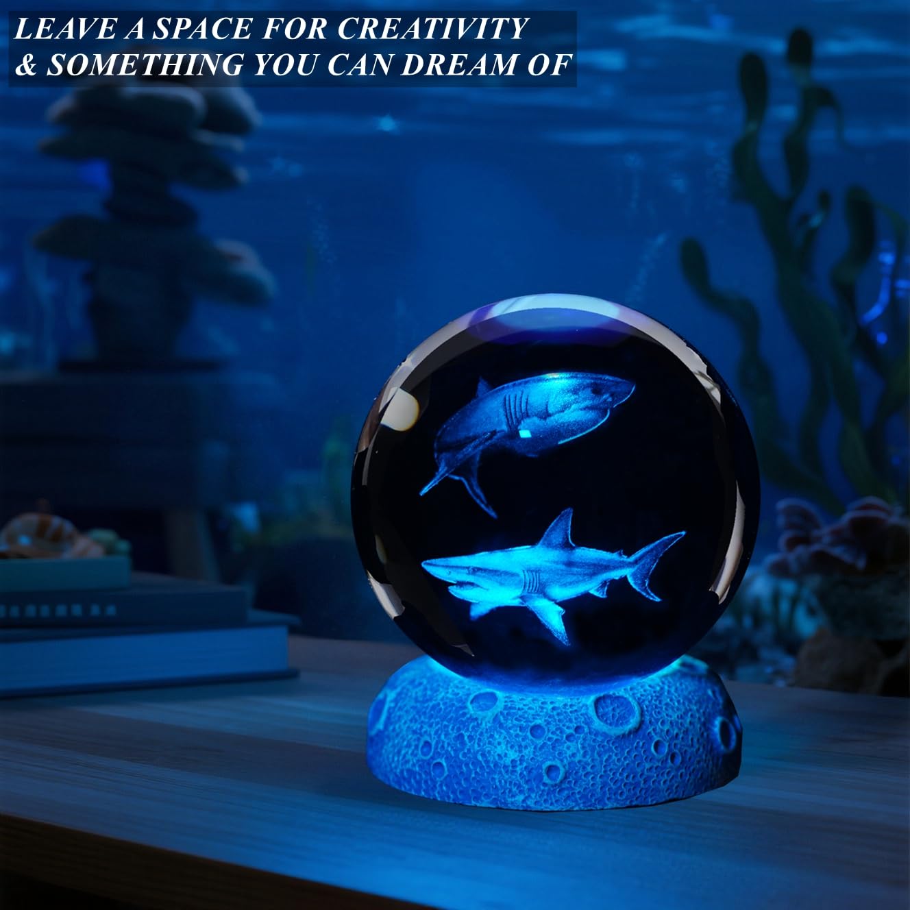 POSSHE compact shark light sits neatly on tables or desks for easy display.