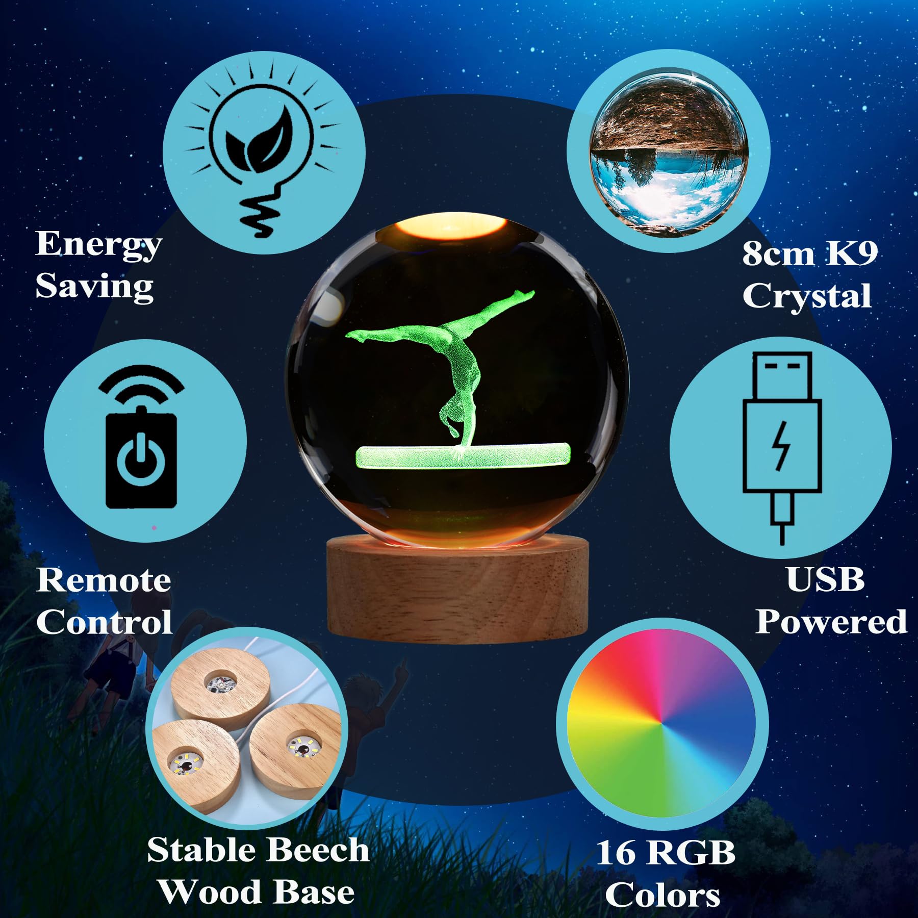POSSHE crystal ball night light offers soft ambient illumination for cozy spaces