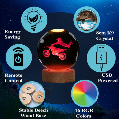 POSSHE dirt bike sphere LED light ideal for nightstand or shelf