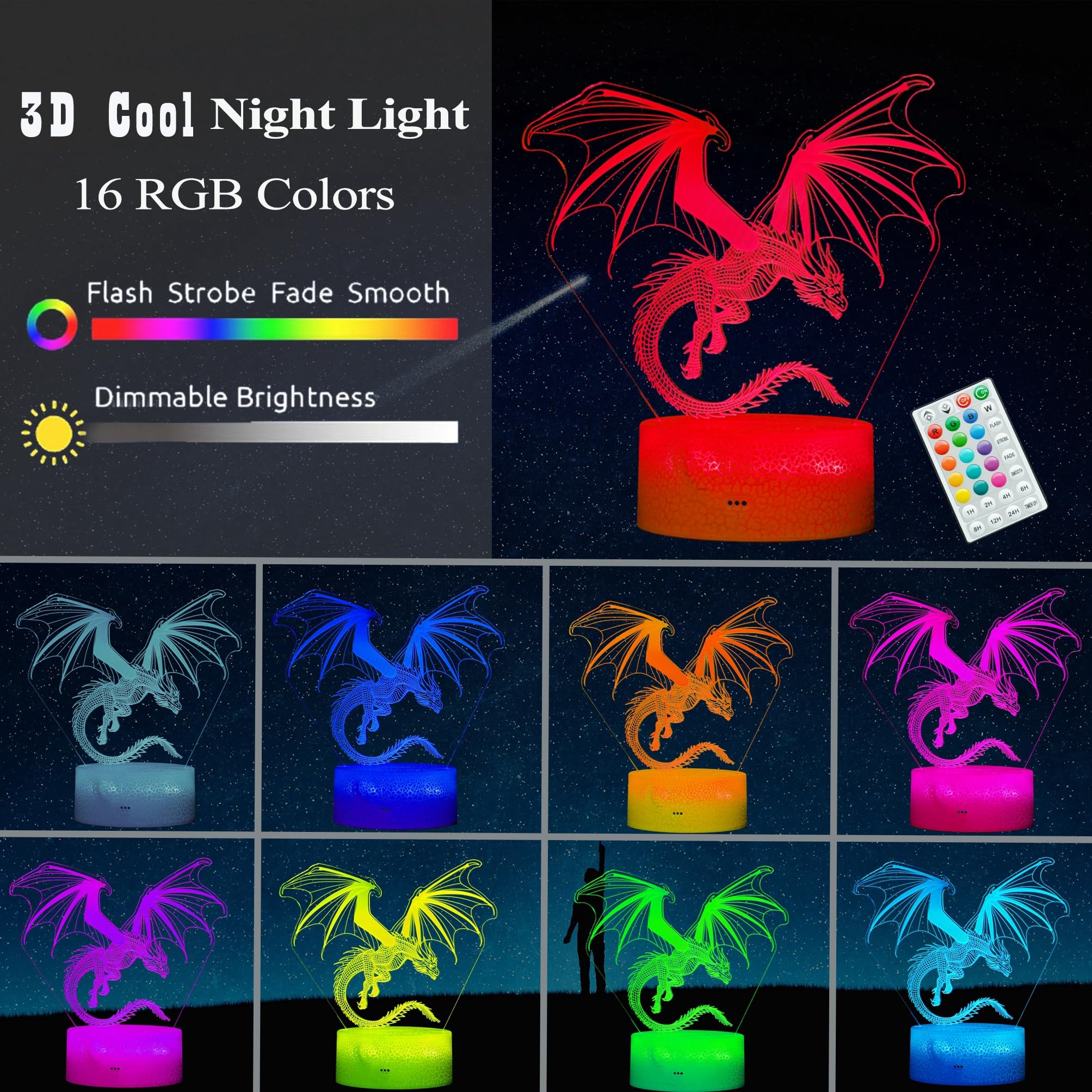POSSHE Dragon Night Light with 16 color options for mood lighting