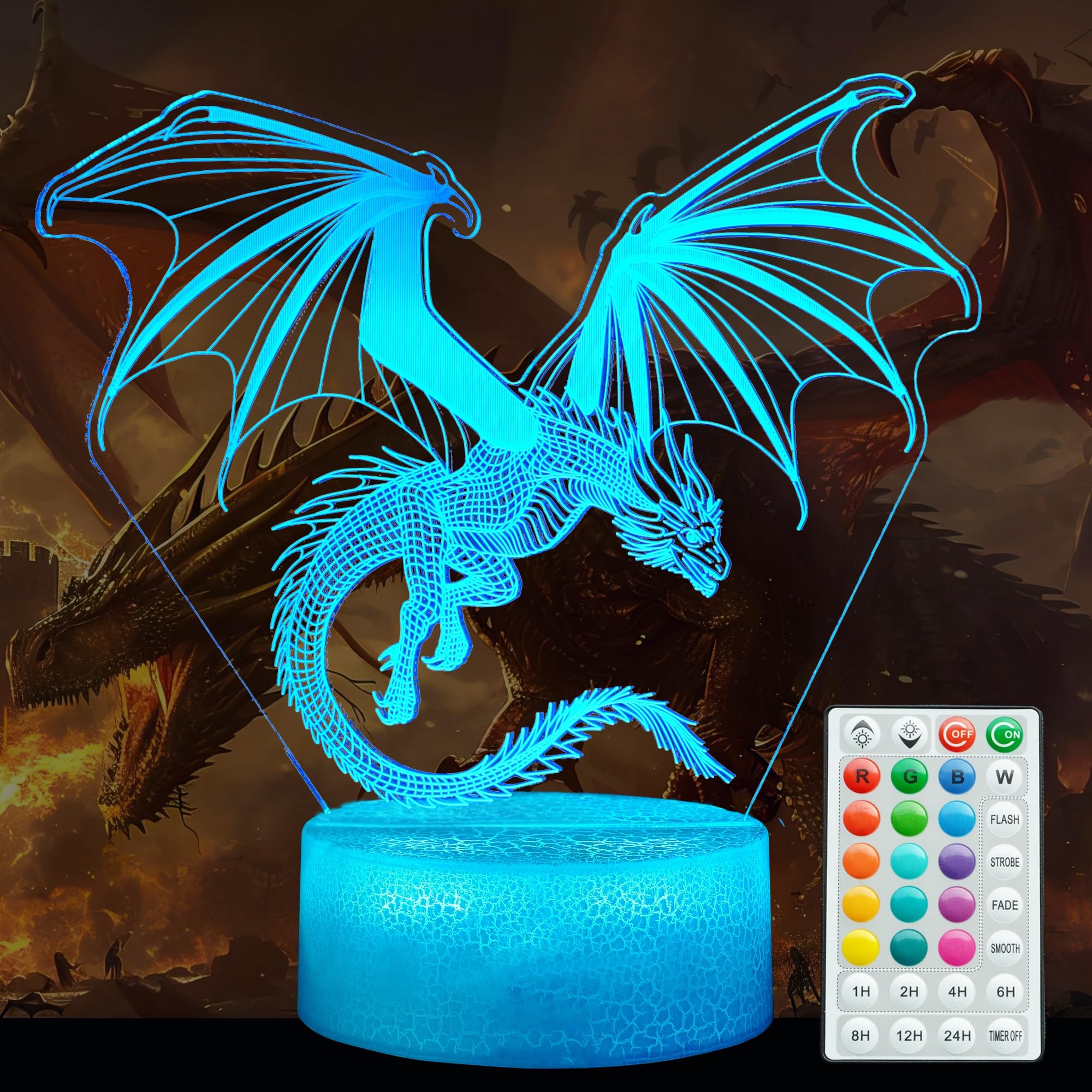 POSSHE Dragon Night Light showing a vivid 3D dragon projection for kids' room ambiance