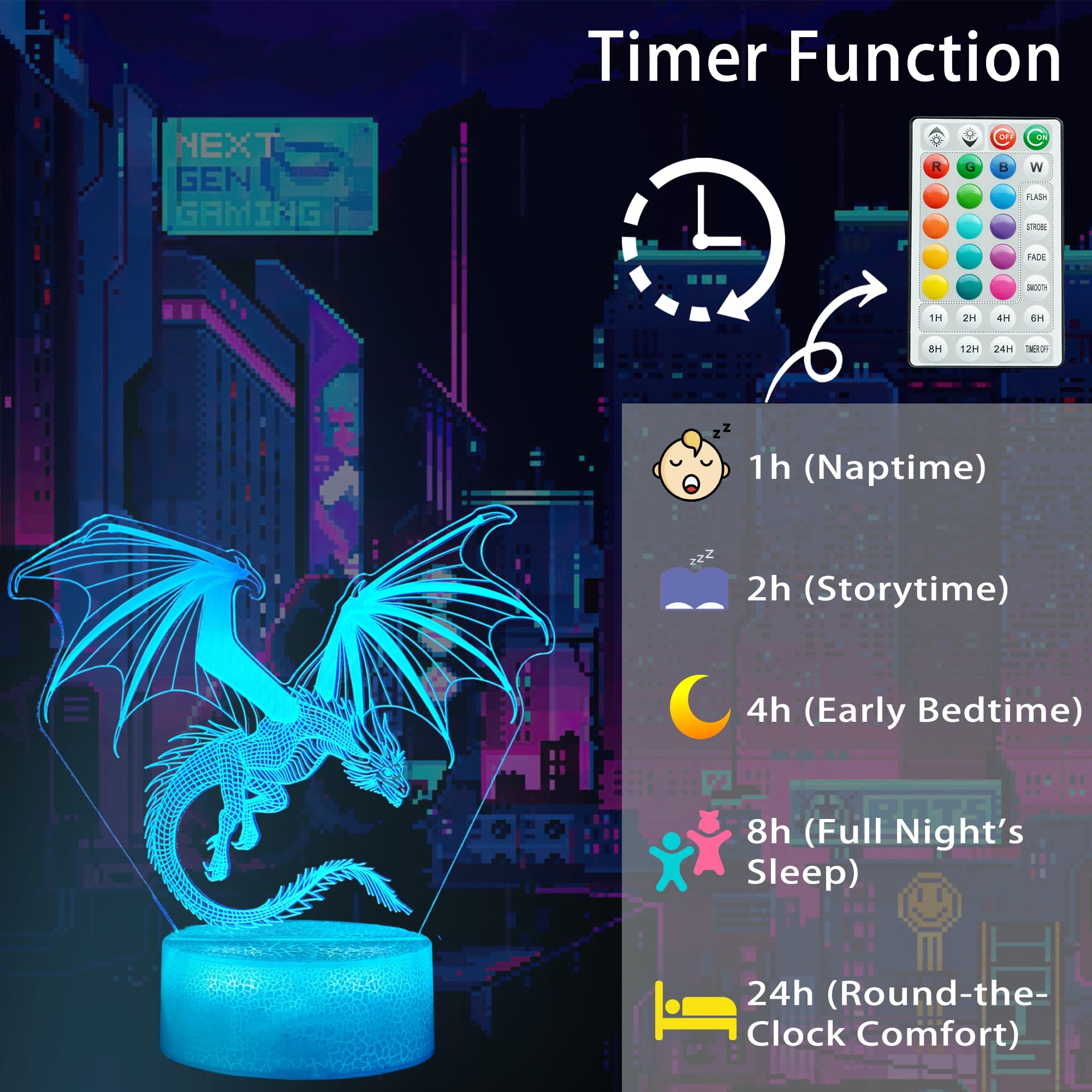 POSSHE Dragon Night Light LED lights are flicker-free and gentle on the eyes